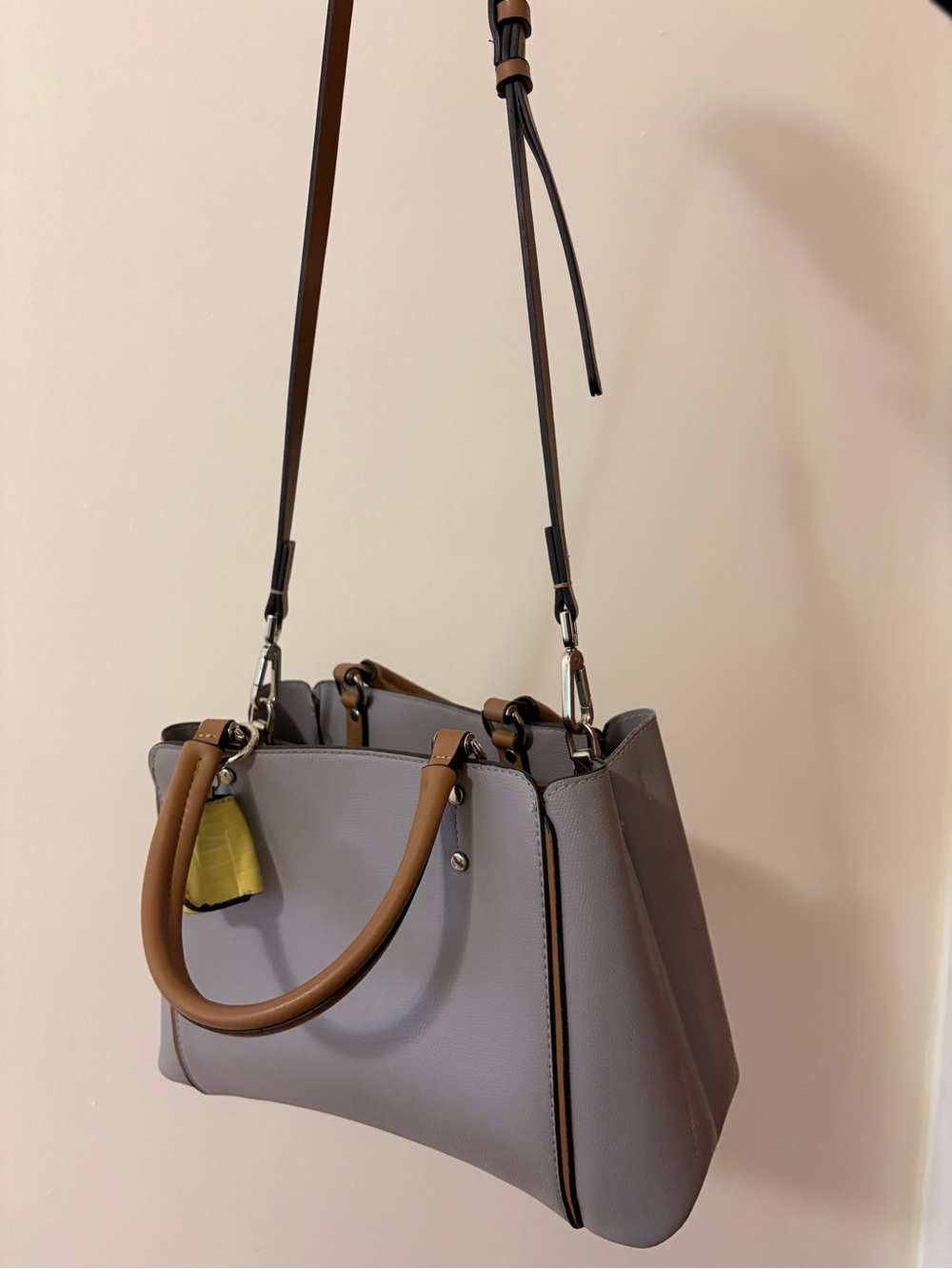 Structured Gray Tote Bag with Tan Handles